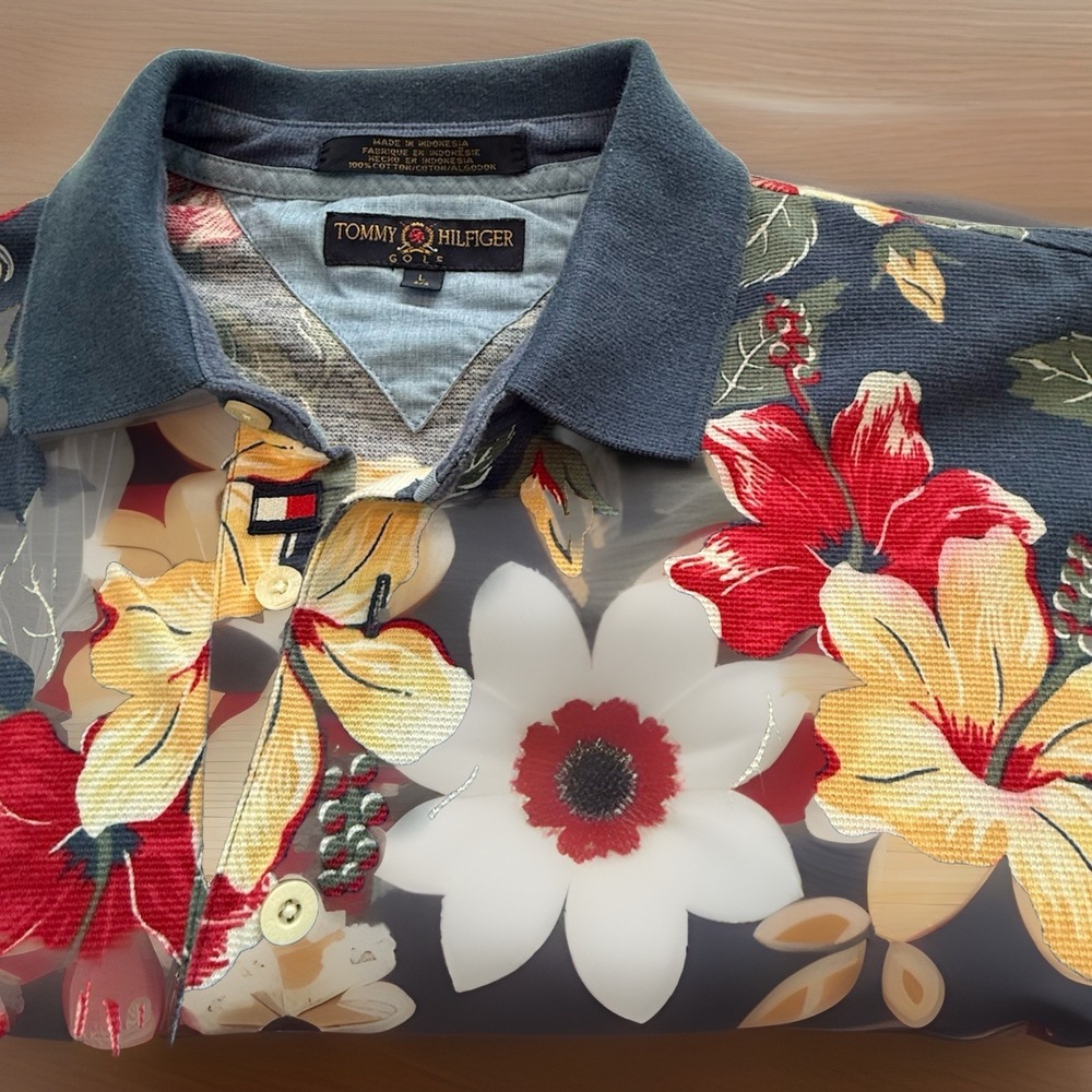 Tommy Hilfiger Men's Polo Shirt The Boulders Size L Floral Lightly Used Golf
